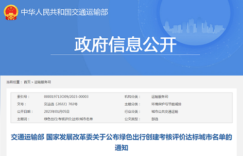 名單公布！ 97個城市綠色出行創(chuàng)建考核評價達標